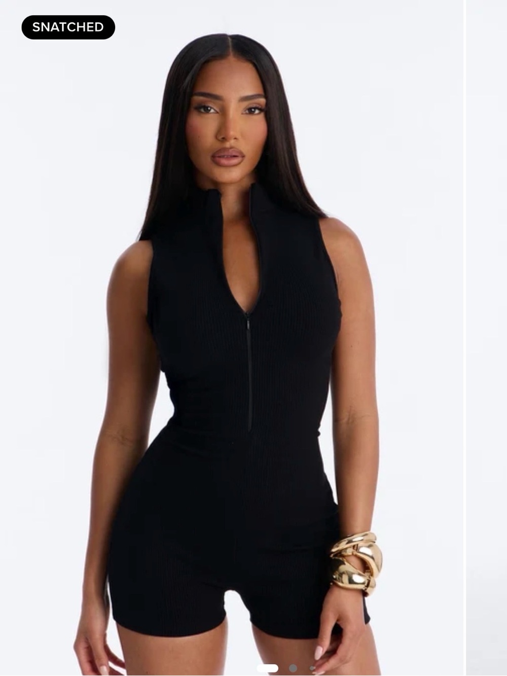 Fashion Nova Black Sleeveless Zip-Front Ribbed Bodysuit Romper